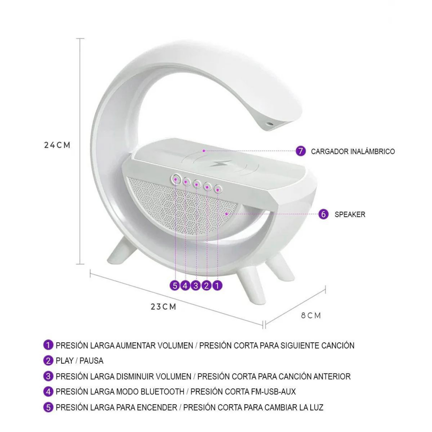 Parlante Lampara G Cargador Inalambrico
